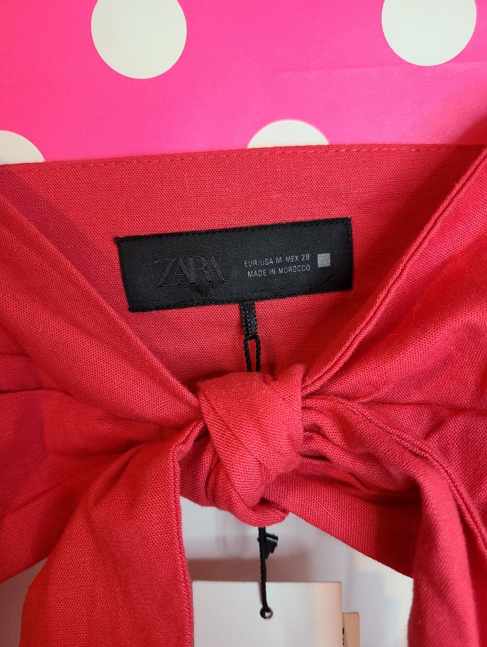 ZARA Linen Ruffle Tie Front Cut-out Peplum Top Size M - Picture 6 of 7